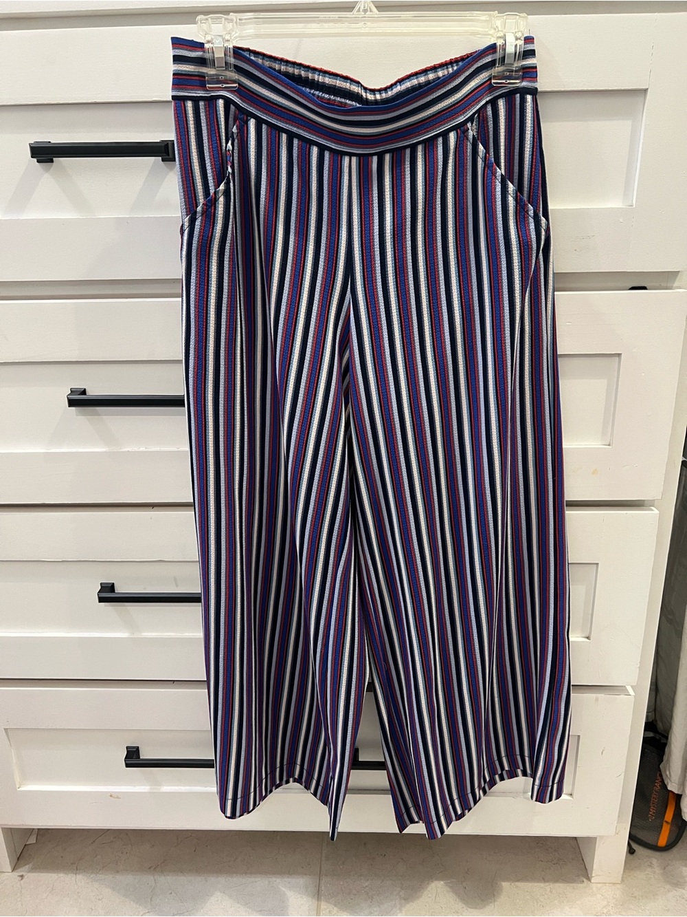 Striped Wide-Leg Women’s Pants in Navy, White & red